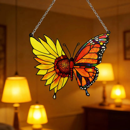 Beautiful Sunflower Butterfly - Personalized Window Hanging Suncatcher Acrylic
