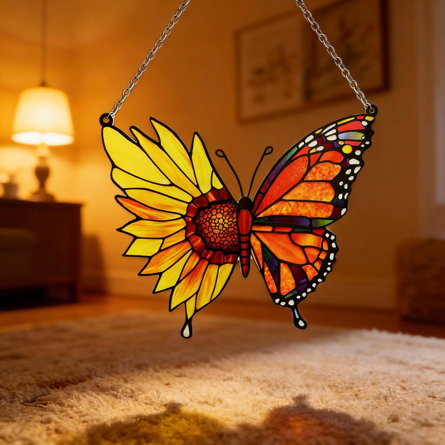 Beautiful Sunflower Butterfly - Personalized Window Hanging Suncatcher Acrylic