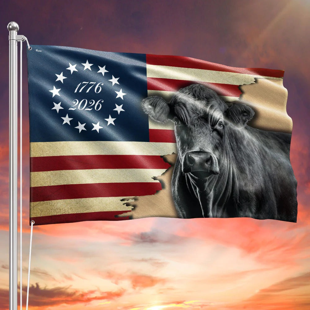 250 Years Black Angus Cattle Proud Farmer Farm Life Grommet Flag