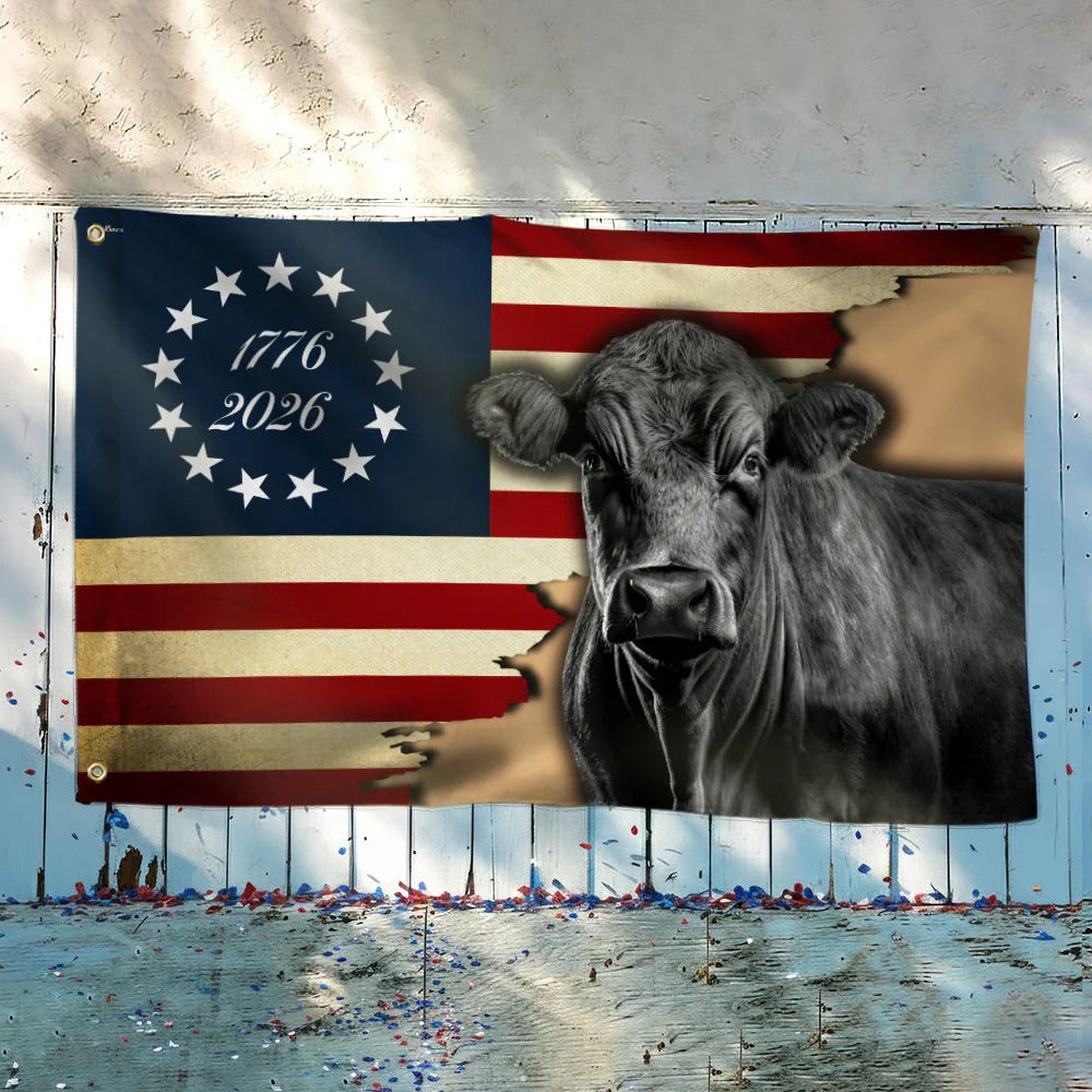 250 Years Black Angus Cattle Proud Farmer Farm Life Grommet Flag