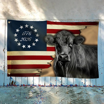 250 Years Black Angus Cattle Proud Farmer Farm Life Grommet Flag