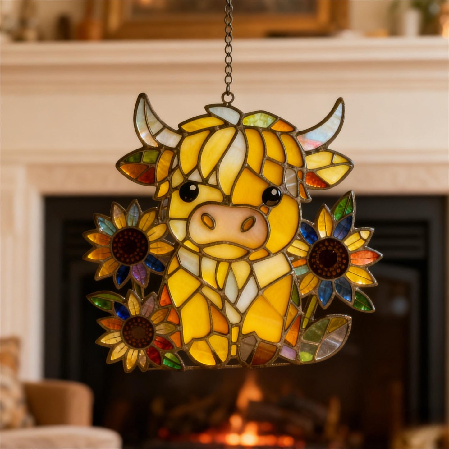 Cute Highland Cow Acrylic Suncatcher, Hangging Decor