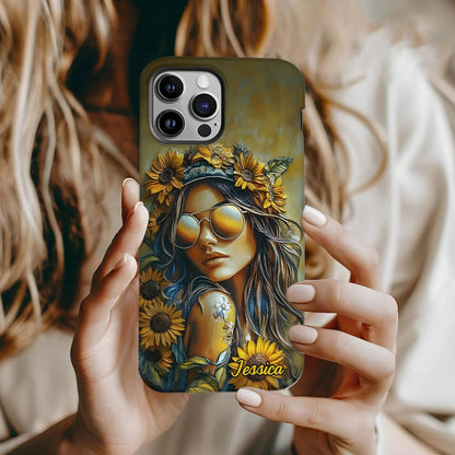 Hippie Soul Sunflower Girl - Personalized Hippie Full Print Phone Case
