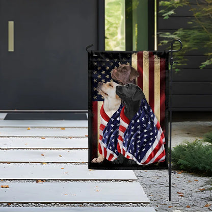 Labrador Retriever Dogs American Patriot Wrapped in Glory Garden Flag, House Flag