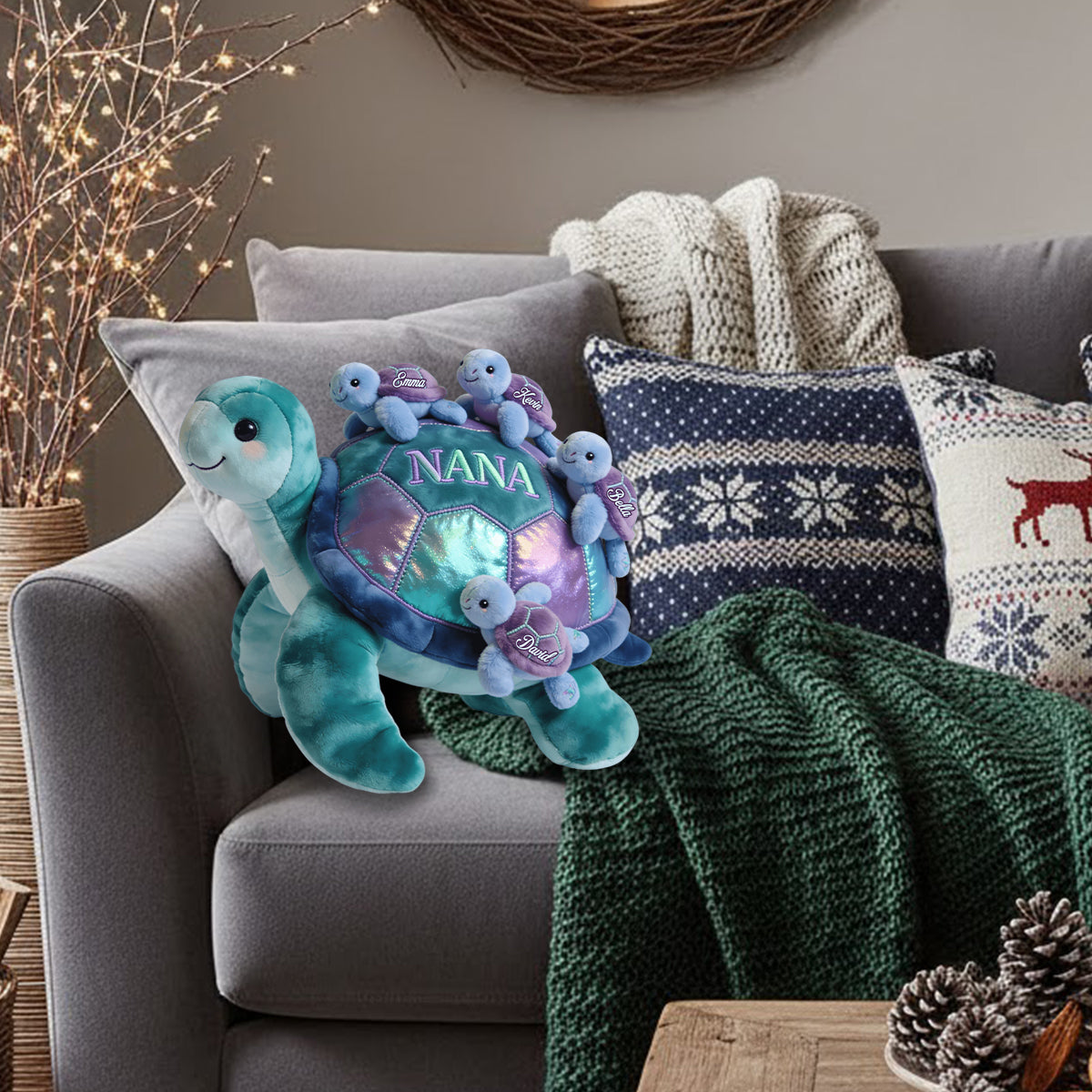 Turtle Gift For Mom Grandma - Personalized Grandma Faux Fur Shaped Pillow