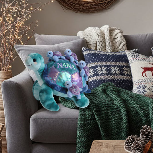 Turtle Gift For Mom Grandma - Personalized Grandma Faux Fur Shaped Pillow