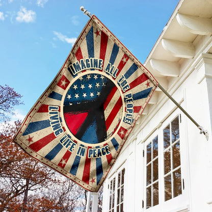 Hippie. Imagine All The People Living Life In Peace Garden Flag, House Flag