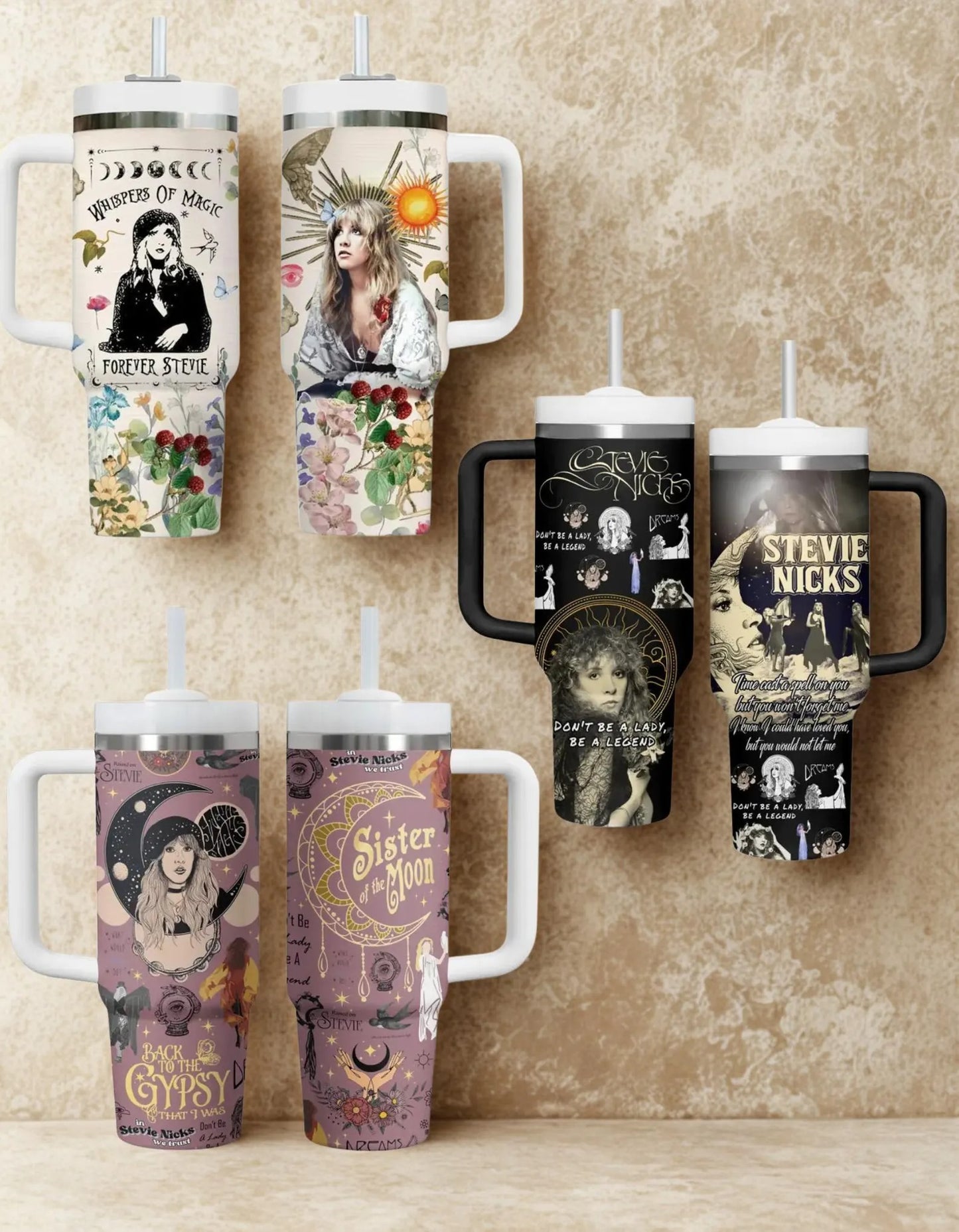Gypsy Hippie Vintage Rock Floral Tumbler With Handle 40oz