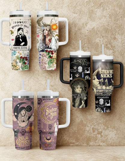 Gypsy Hippie Vintage Rock Floral Tumbler With Handle 40oz