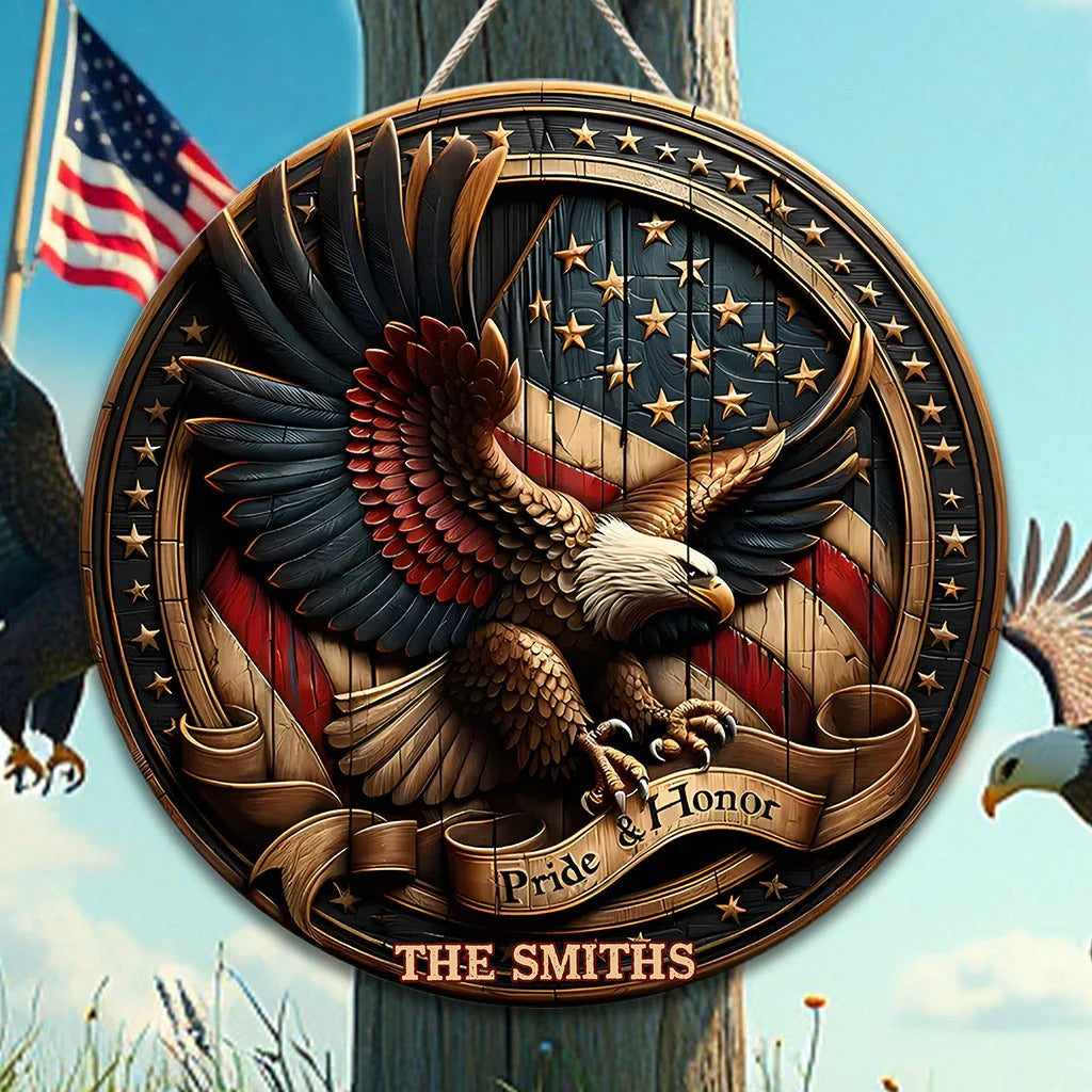 Pride & Honor - Personalized Bald Eagle Custom Shaped Wood Sign