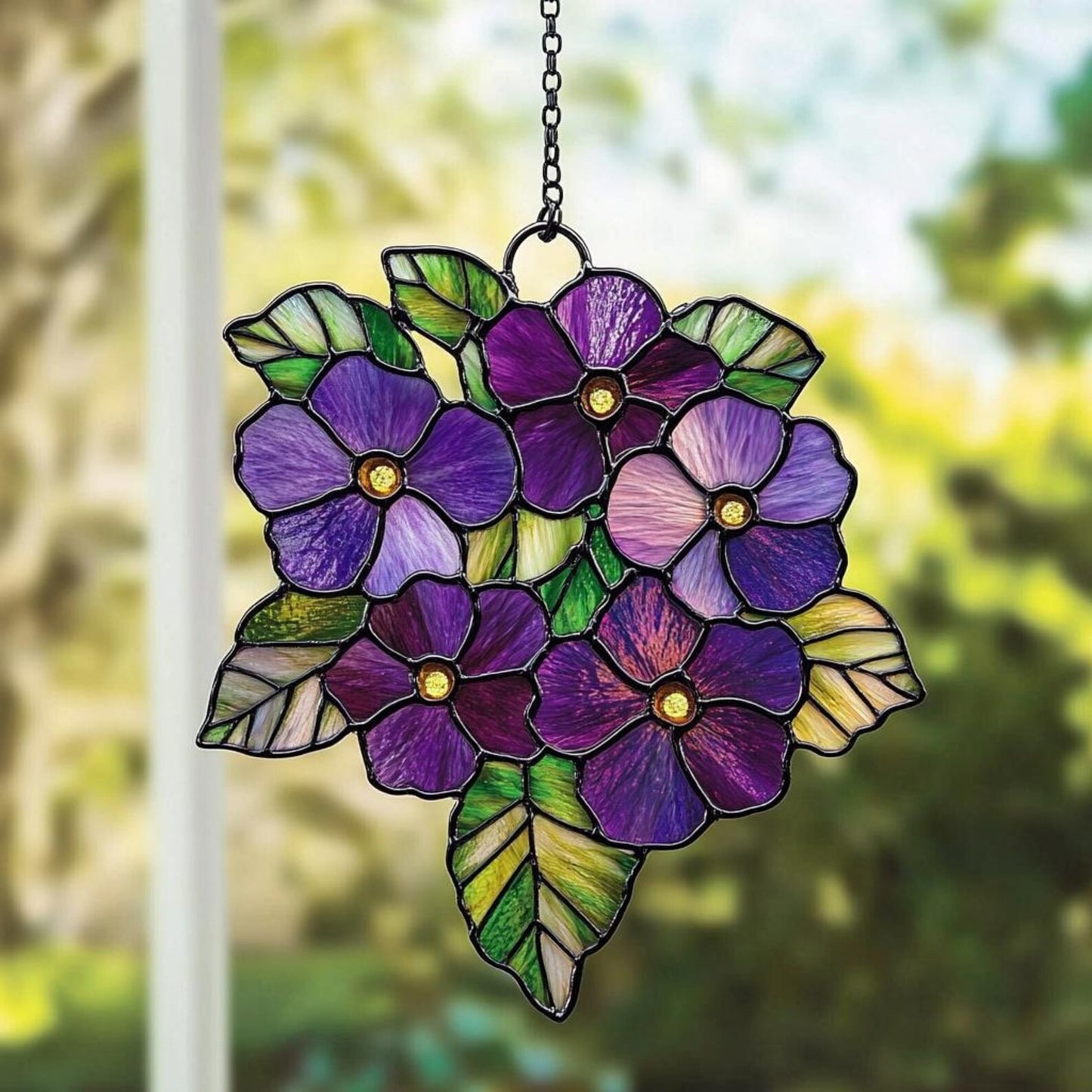 Violet Flowers Acrylic Window, Acrylic Window Hanging