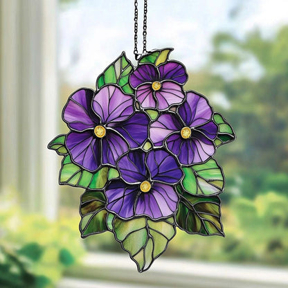 Violet Flowers Acrylic Window, Acrylic Window Hanging