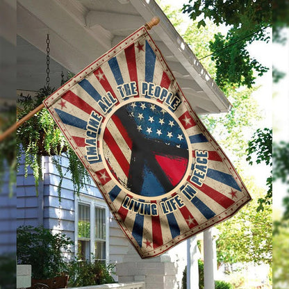 Hippie. Imagine All The People Living Life In Peace Garden Flag, House Flag