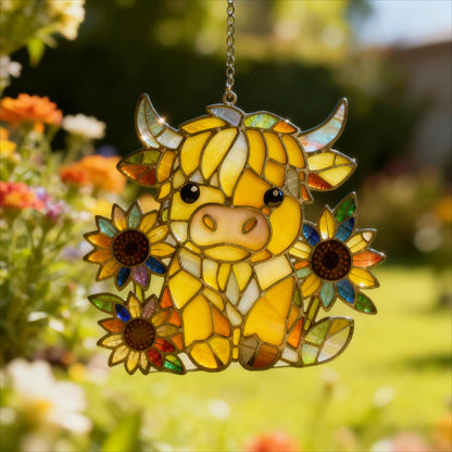 Cute Highland Cow Acrylic Suncatcher, Hangging Decor