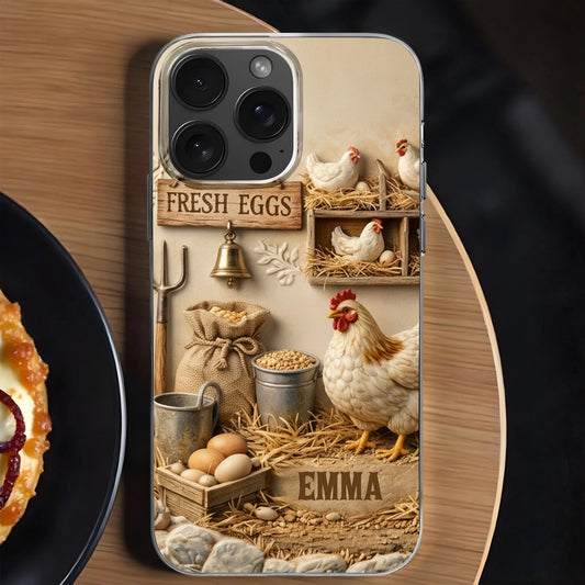 Fresh Eggs With Chickens And Farm Tools - Personalized Funny Chicken Phone Case