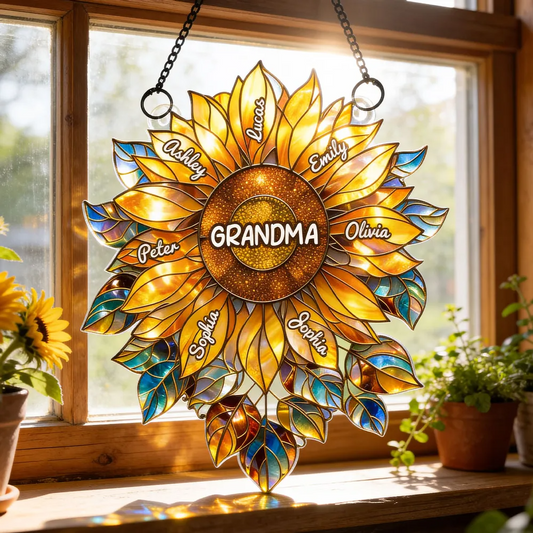 Grandma Mom Sunflower with Kids Names - Personalized Acrylic Suncatcher - Mother's Day Gift for Her