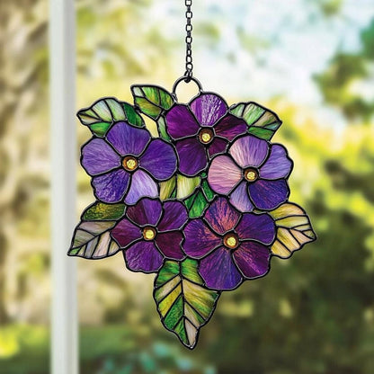 Violet Flowers Acrylic Window, Acrylic Window Hanging