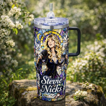 Gypsy Hippie Vintage Rock Floral Tumbler With Handle 40oz