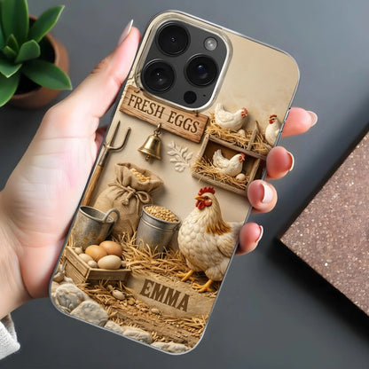 Fresh Eggs With Chickens And Farm Tools - Personalized Funny Chicken Phone Case