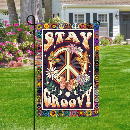 Stay Groovy Hippie Garden Flag, House Flag