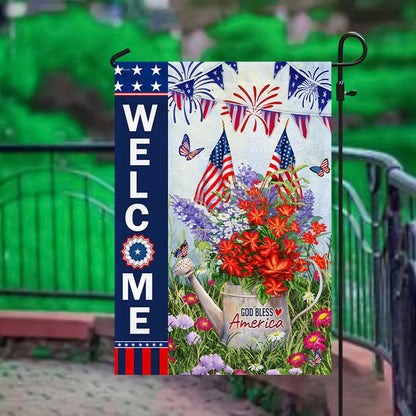God Bless America 4th of July Patriot Flowers Garden Flag, House Flag