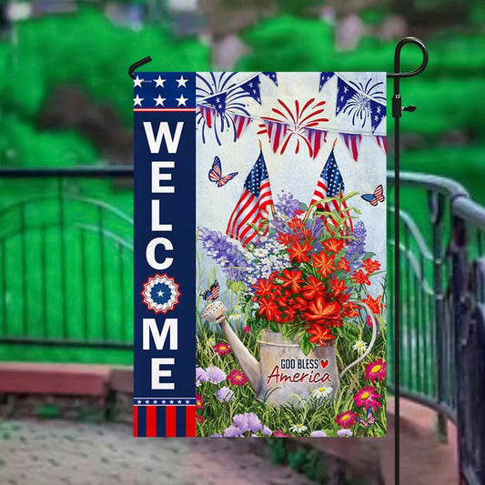 God Bless America 4th of July Patriot Flowers Garden Flag, House Flag
