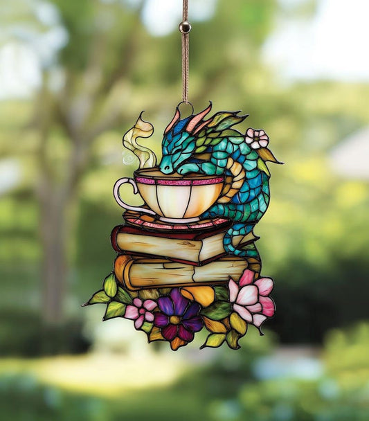 Dragon and Book Tea Acrylic Window Hangings