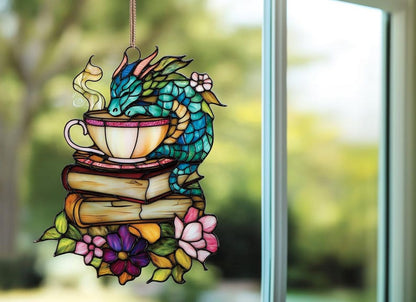 Dragon and Book Tea Acrylic Window Hangings