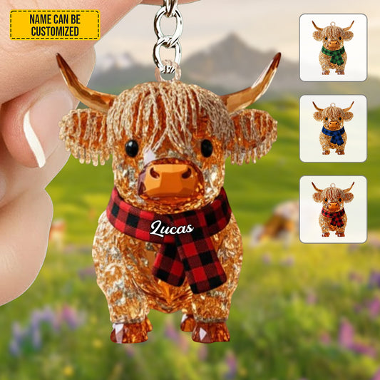 Personalized Sparkle Highland Cow Keychain