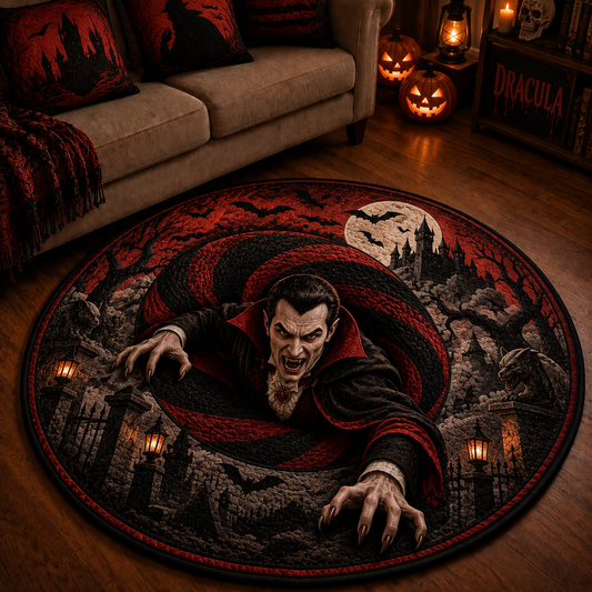 Dracula Vampire Castle 3D Illusion Halloween Round Rug