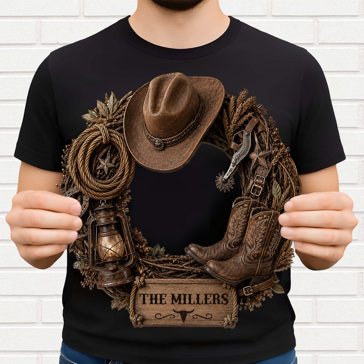 The Family Name Cowboy Wreath, Wood Sign, Gift For Family and Farmers