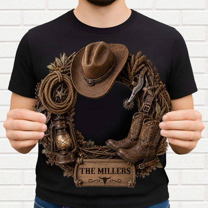 The Family Name Cowboy Wreath, Wood Sign, Gift For Family and Farmers