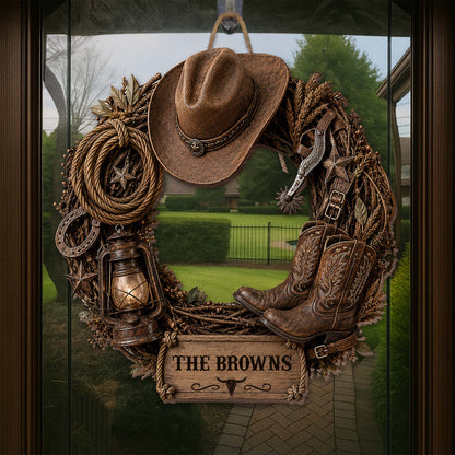 The Family Name Cowboy Wreath, Wood Sign, Gift For Family and Farmers