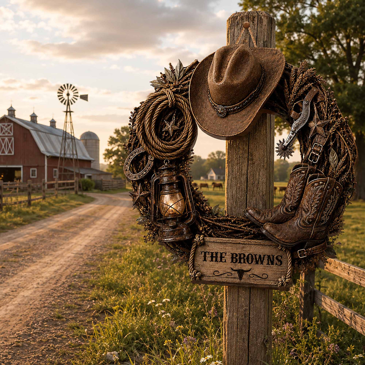 The Family Name Cowboy Wreath, Wood Sign, Gift For Family and Farmers