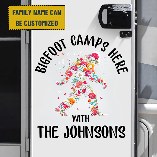 Bigfoot Camping Decal - Personalized Family Name Bigfoot Decal, Camper Decal, RV Decal, Happy Camper