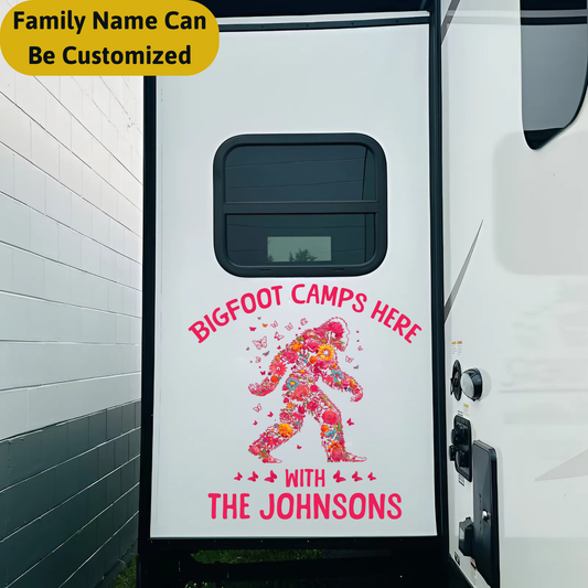 Bigfoot Camps Here - Personalized Bigfoot Decal
