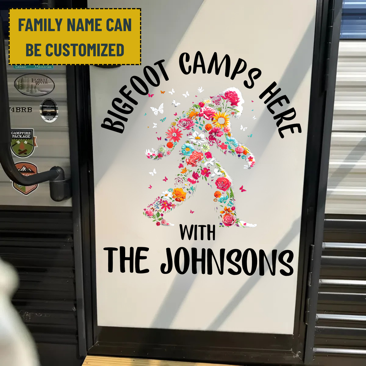 Bigfoot Camping Decal - Personalized Family Name Bigfoot Decal, Camper Decal, RV Decal, Happy Camper