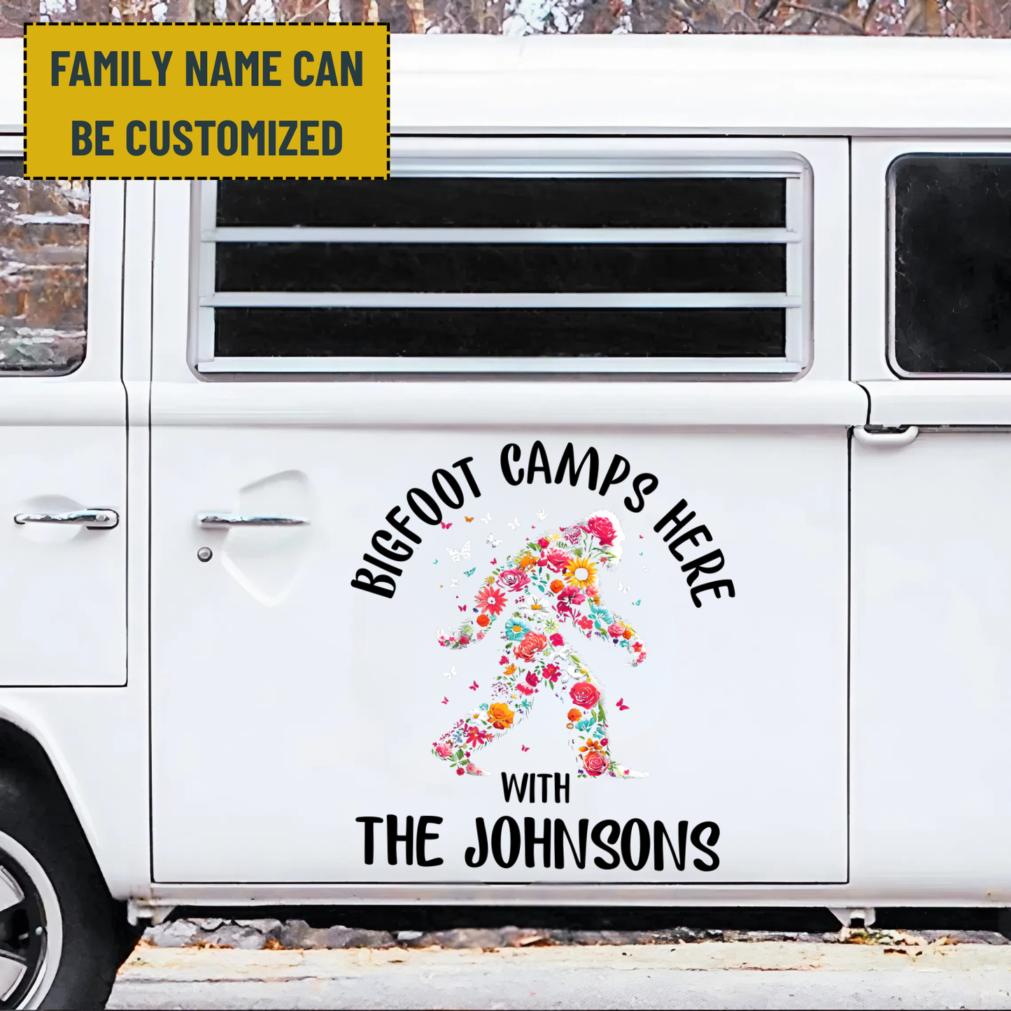Bigfoot Camping Decal - Personalized Family Name Bigfoot Decal, Camper Decal, RV Decal, Happy Camper