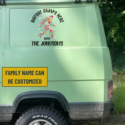 Bigfoot Camping Decal - Personalized Family Name Bigfoot Decal, Camper Decal, RV Decal, Happy Camper