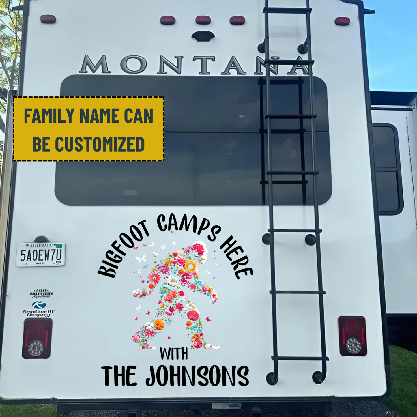 Bigfoot Camping Decal - Personalized Family Name Bigfoot Decal, Camper Decal, RV Decal, Happy Camper