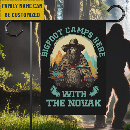 El Squatcho Bigfoot Camps Here - Personalized El Squatcho Bigfoot Garden Flag, House Flag