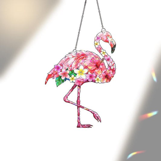 Hologram Flamingo Floral Suncatcher Acrylic Window Hanging