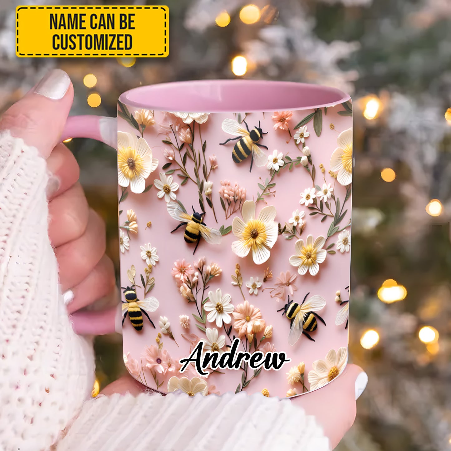 Flower and Bee - Personalized Accent Mug