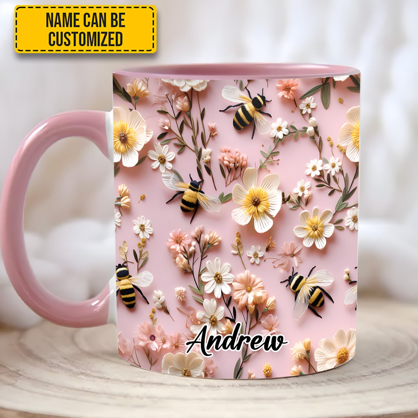 Flower and Bee - Personalized Accent Mug