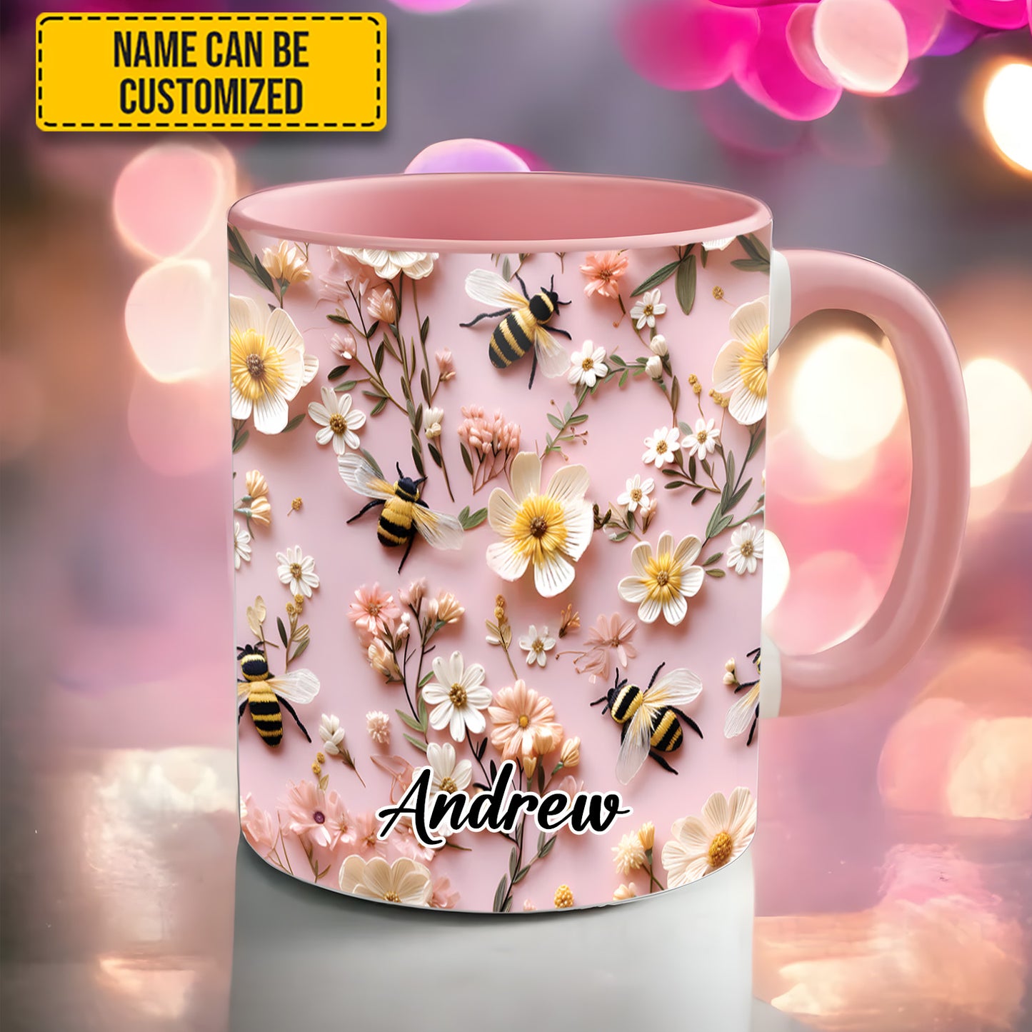 Flower and Bee - Personalized Accent Mug