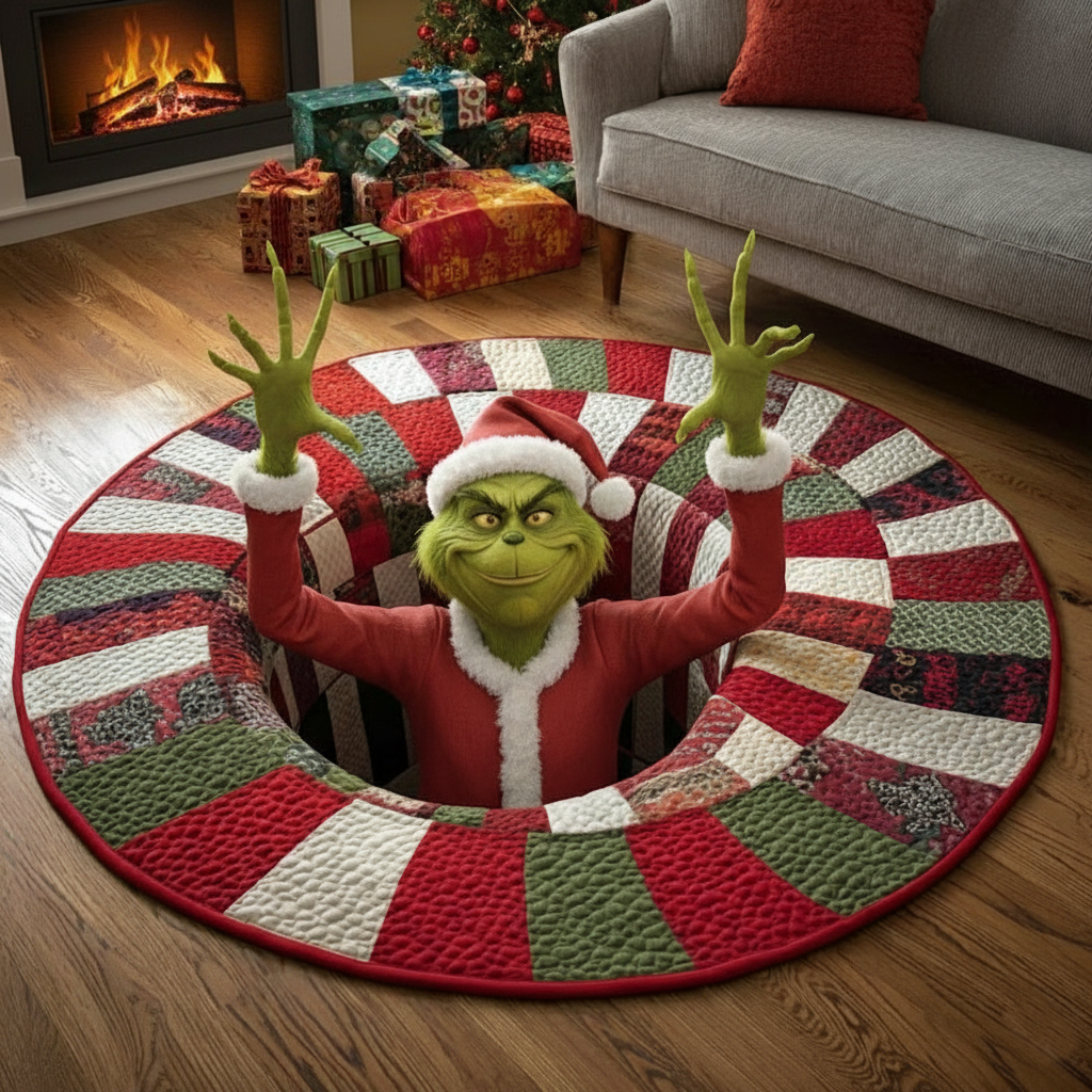 Funny Green Monsters Quilted Round Mat