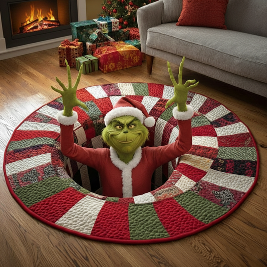 Funny Green Monsters Quilted Round Mat
