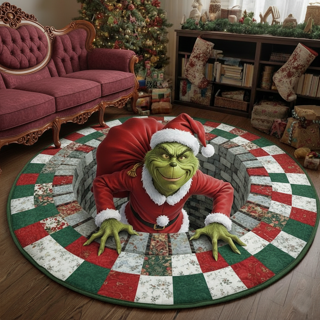 Naughty Green Monsters Quilted Round Mat