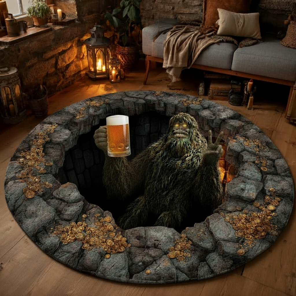 Bigfoot Beer Cave Round Mat