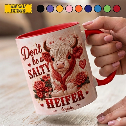 Don’t Be A Salty Heifer – Personalized Highland Cow Accent Mug